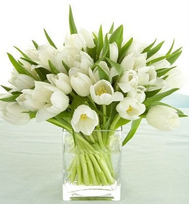 SKU212 White Tulips on glass vase